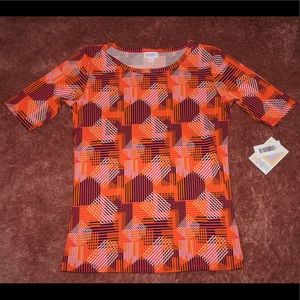 LuLaRoe orange and pink geometric Gigi tee